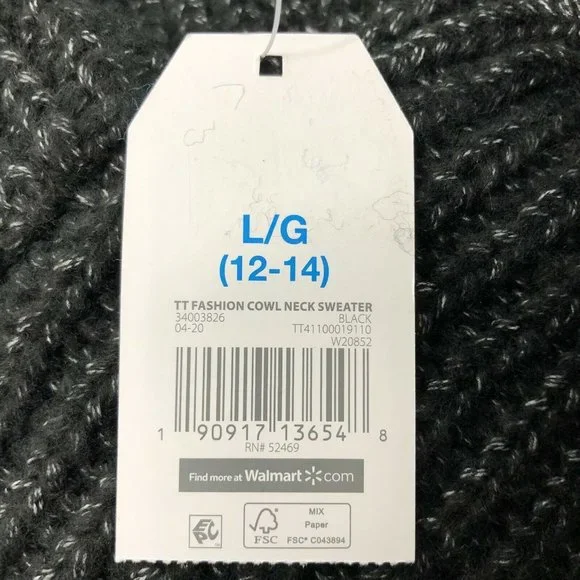 Time & Tru Womens Cowl Neck Sweater Black Heathered Longline Relaxed Fit Casual - Picture 11 of 12